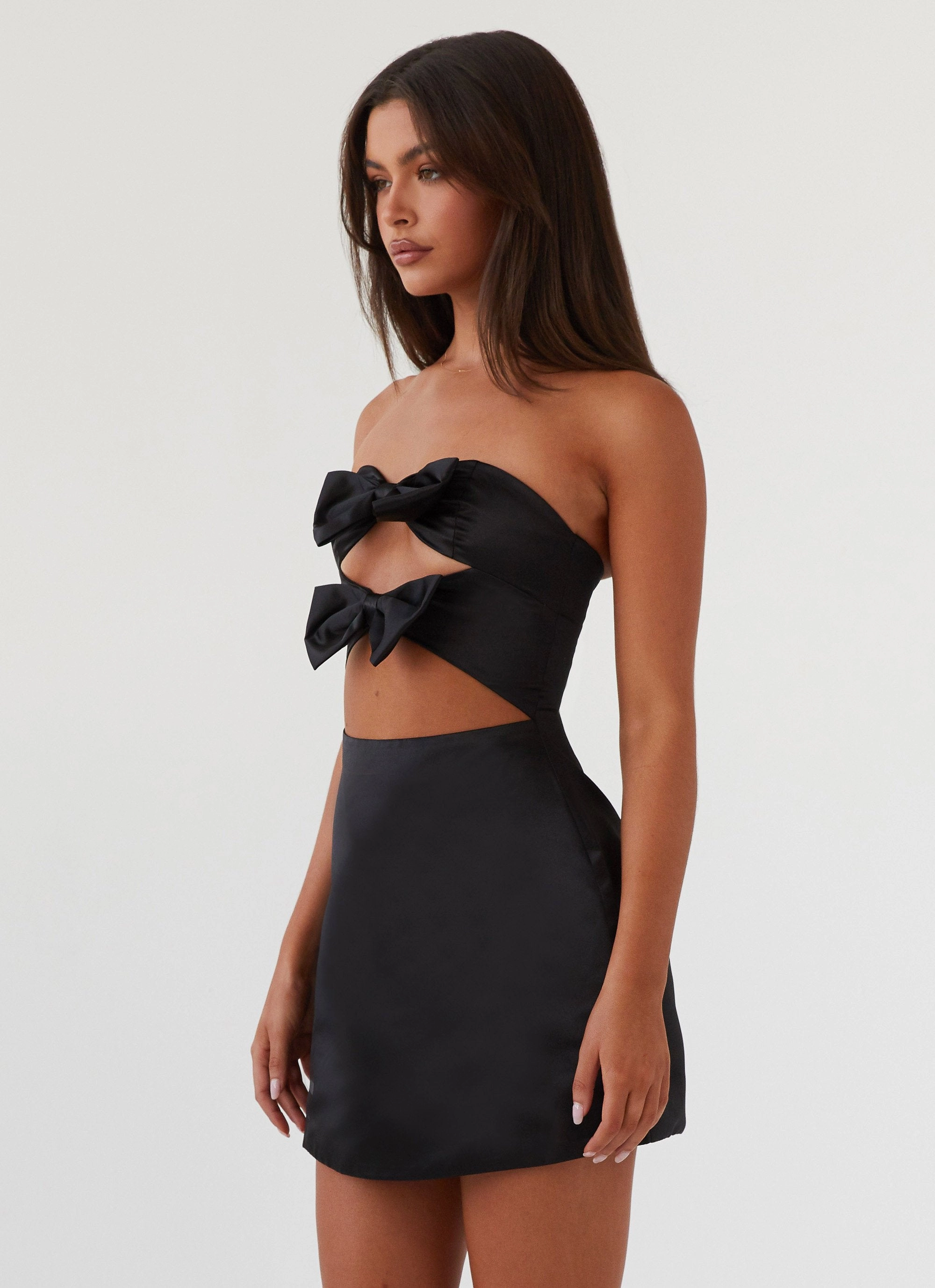 Girl Crush Bow Mini Dress - Black High-waisted evening piece DoubleLayeredMaterial