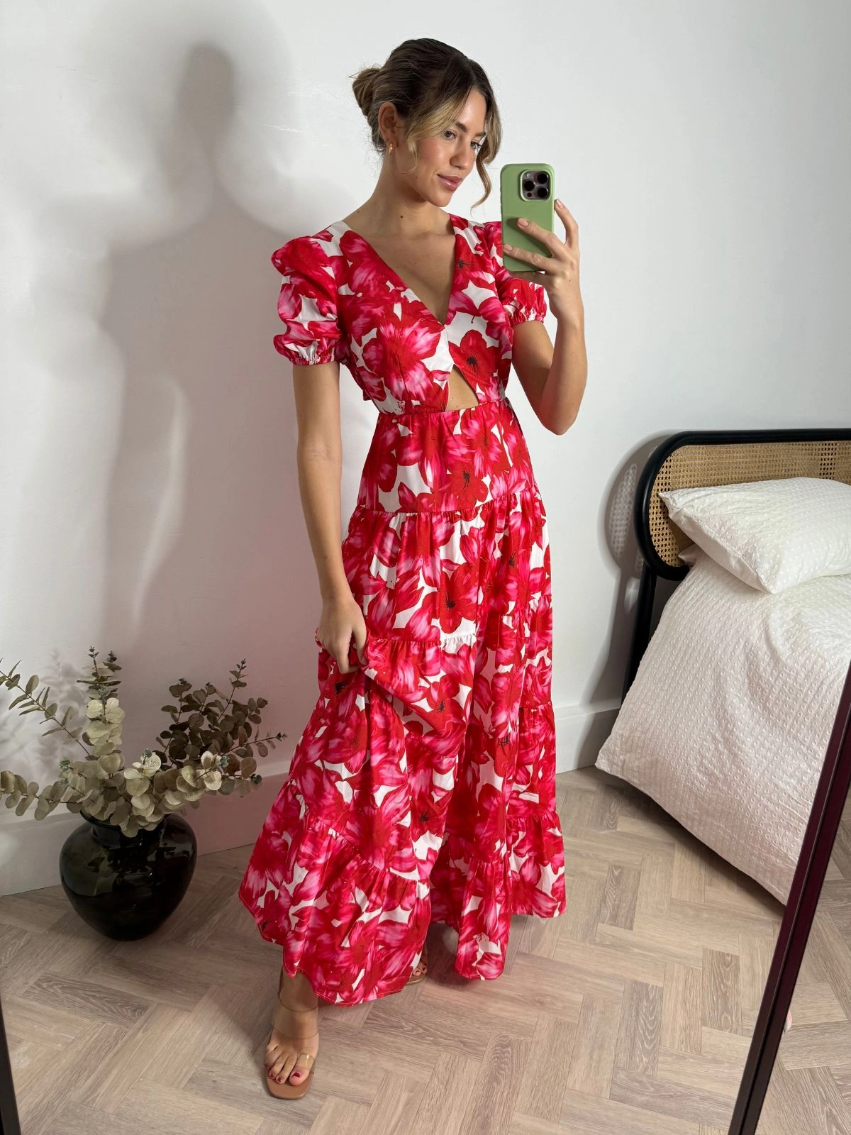 Zoe Tiered Cutout Maxi Dress / Red & White AntiPillTreatment Trendy Silhouette