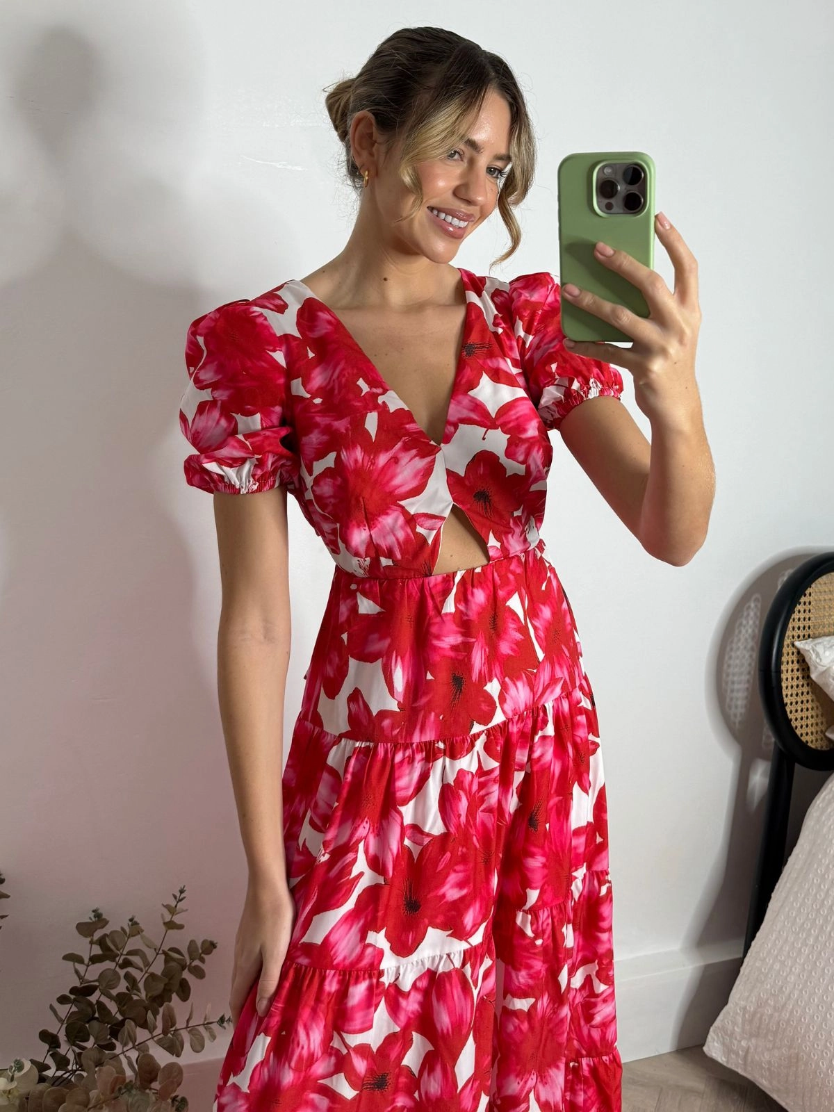 Cool Fabric Coastal Soft Zoe Tiered Cutout Maxi Dress / Red & White