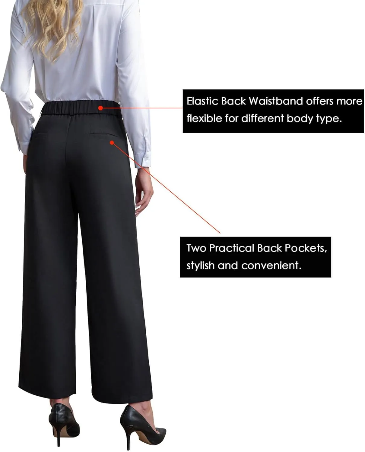 Everbellus Casual Wide Leg Dress Pants for Women High Elastic Waisted Work Tailored Pants Pocket Business Trousers