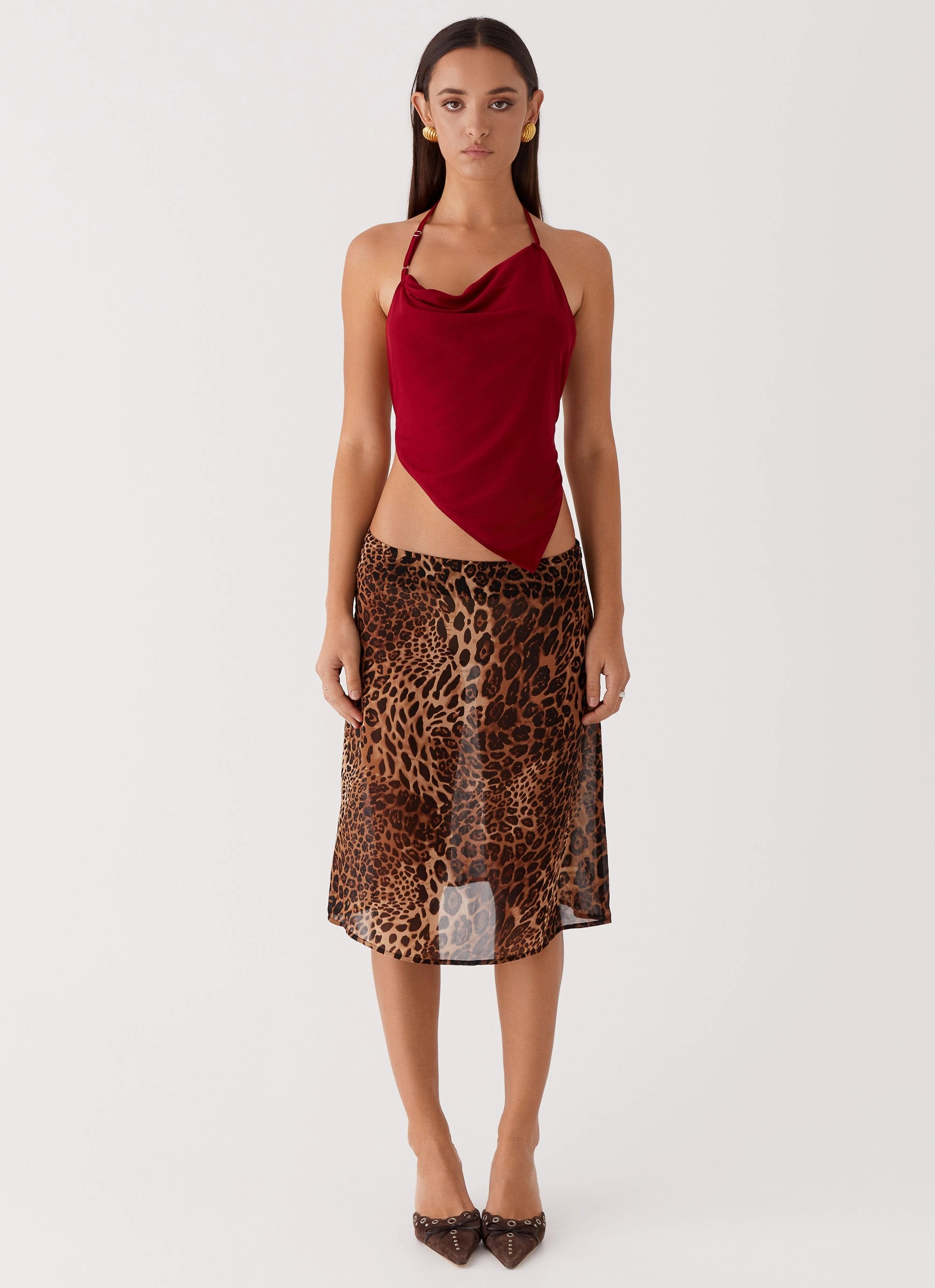 Invisible Seams Reinforced Seams Evoke Chiffon Midi Skirt - Leopard
