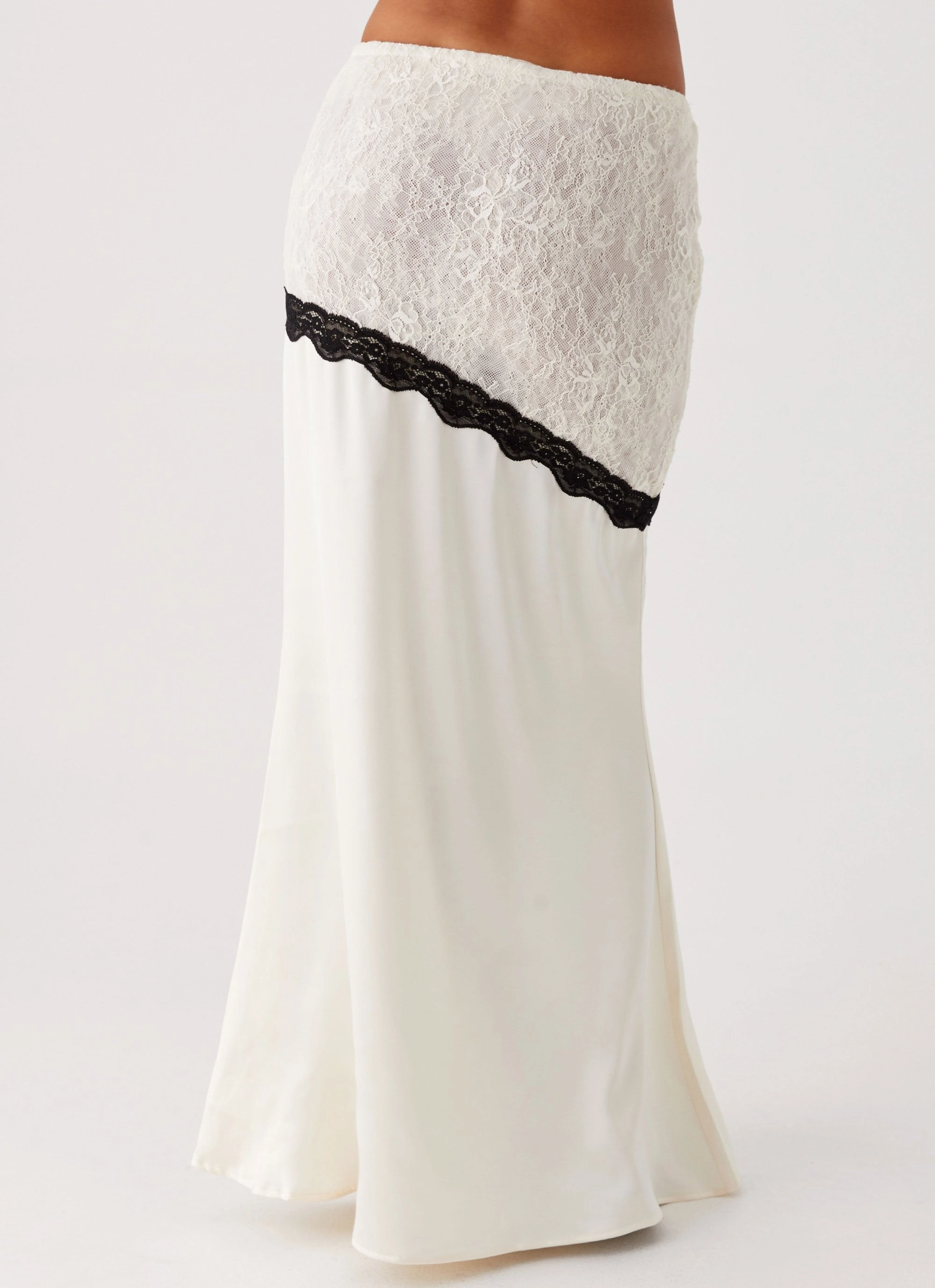 Duet Lace Maxi Skirt - Ivory Draped Silhouette