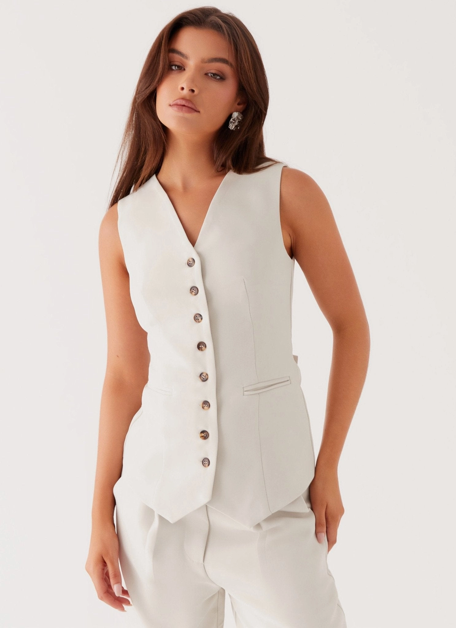 Subtle Design Detail Alexis Vest Top - Pebble