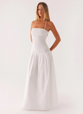 Zahra Maxi Dress - White Vibrant Design Pocket-Detail