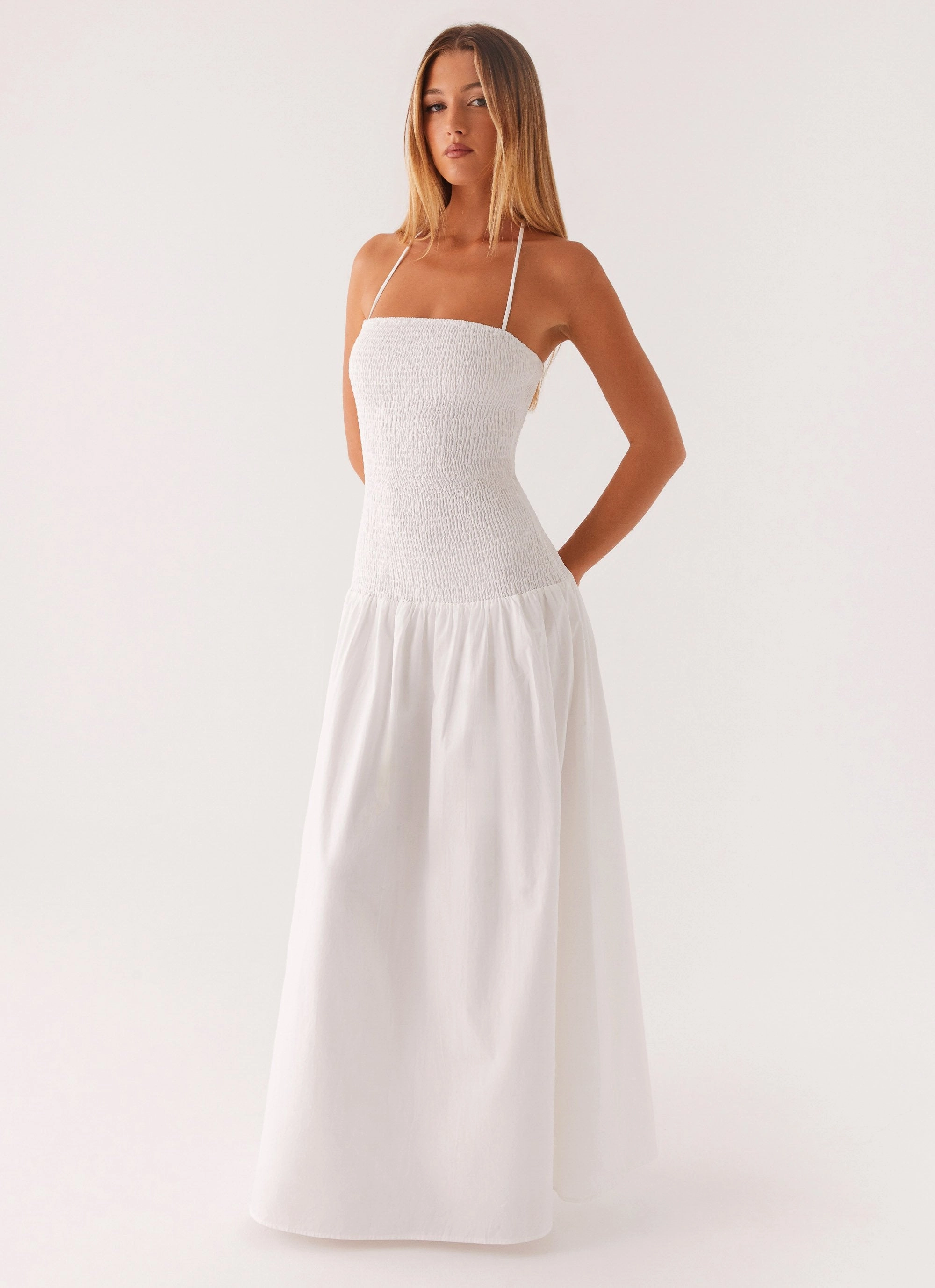 Zahra Maxi Dress - White Vibrant Design Pocket-Detail