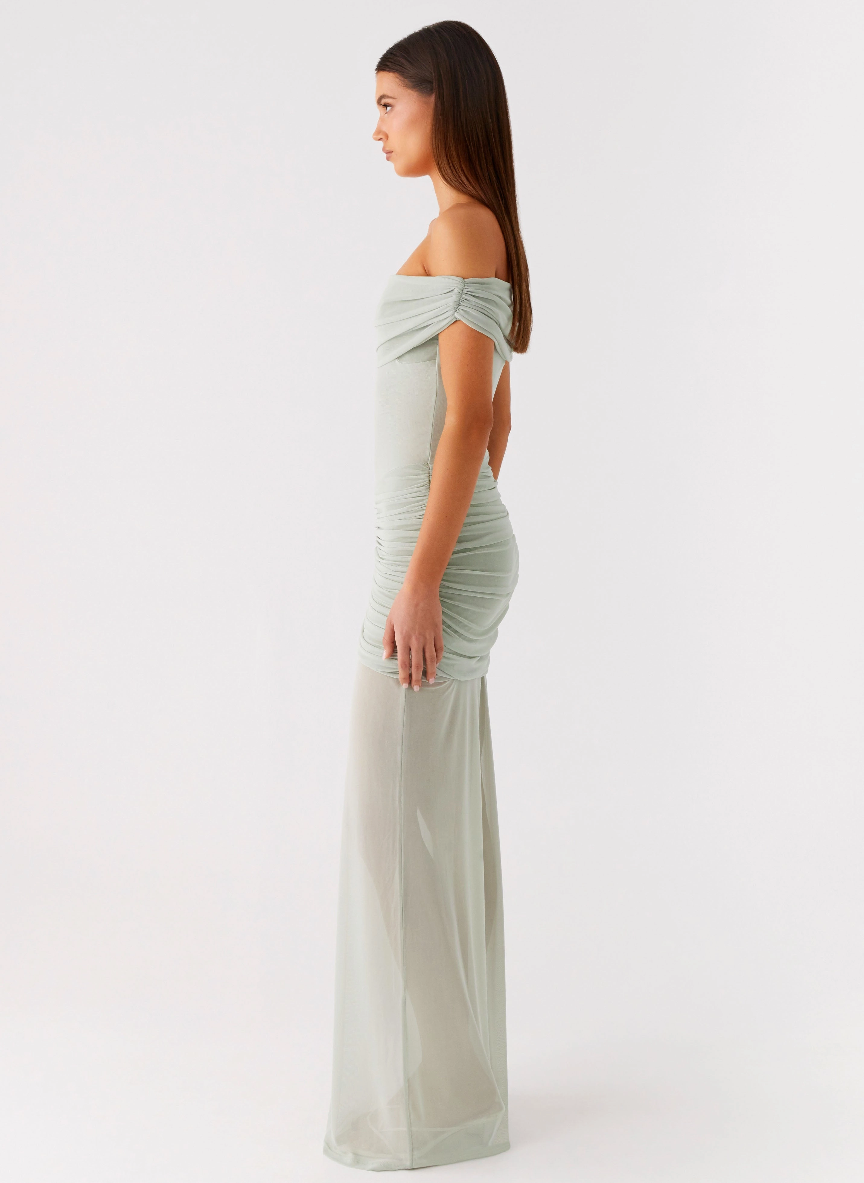 Eyllin Off Shoulder Maxi Dress - Sage Balanced Lines Work Pairing