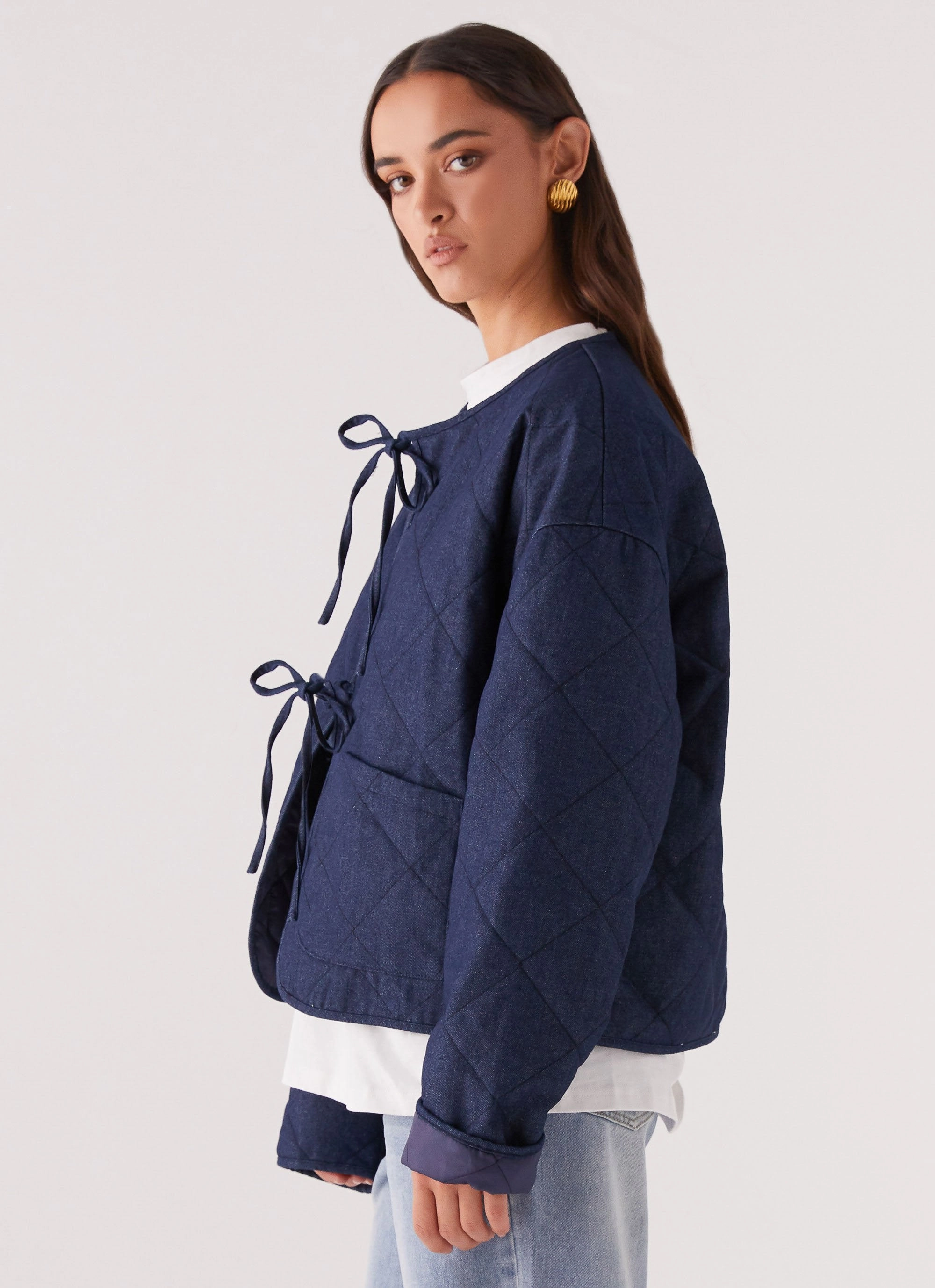 Faded Fall Quilted Jacket - Vintage Blue Wash Heavy Duty Zippers