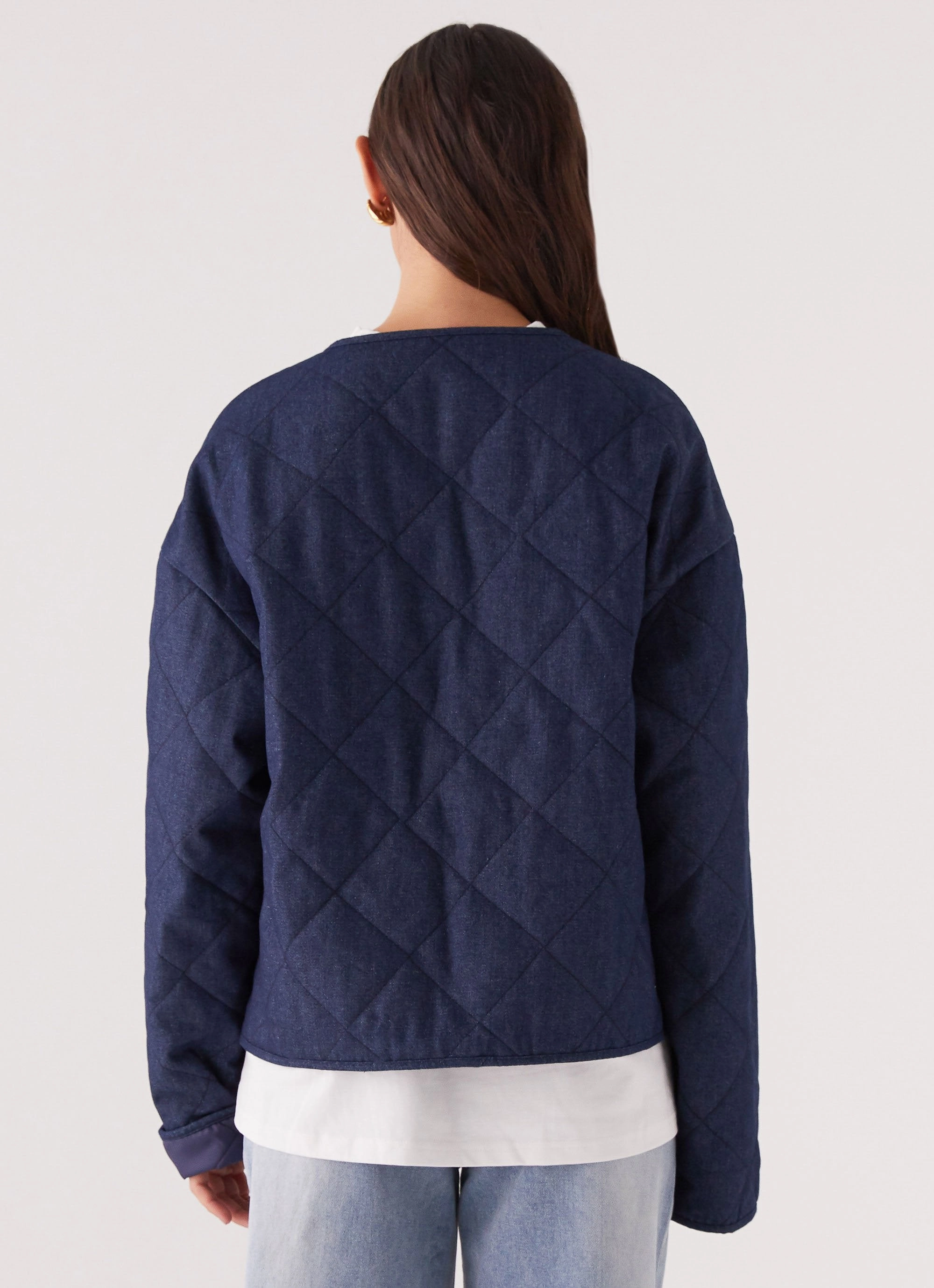 Detachable Layers Minimal Daily Fit Faded Fall Quilted Jacket - Vintage Blue Wash