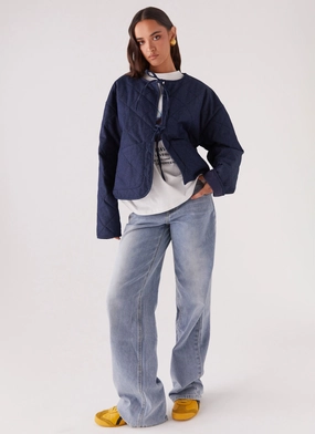 Faded Fall Quilted Jacket - Vintage Blue Wash Extra Layer Piece ContouredShoulderFit