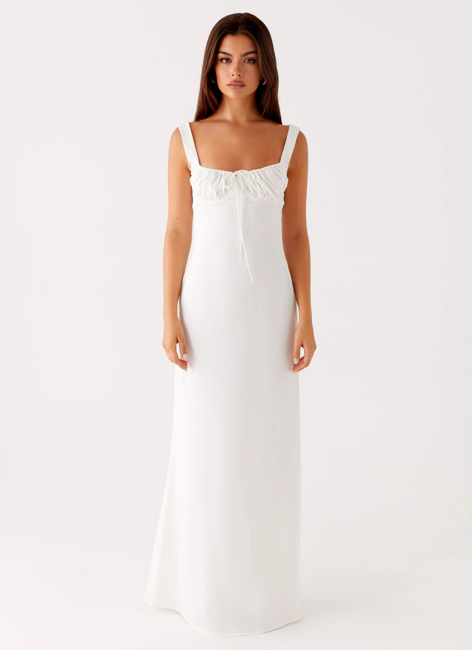 Shyla Maxi Dress - Ivory High low hem Unlined Look