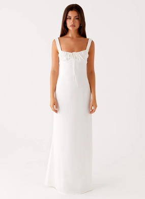 Shyla Maxi Dress - Ivory High low hem Unlined Look