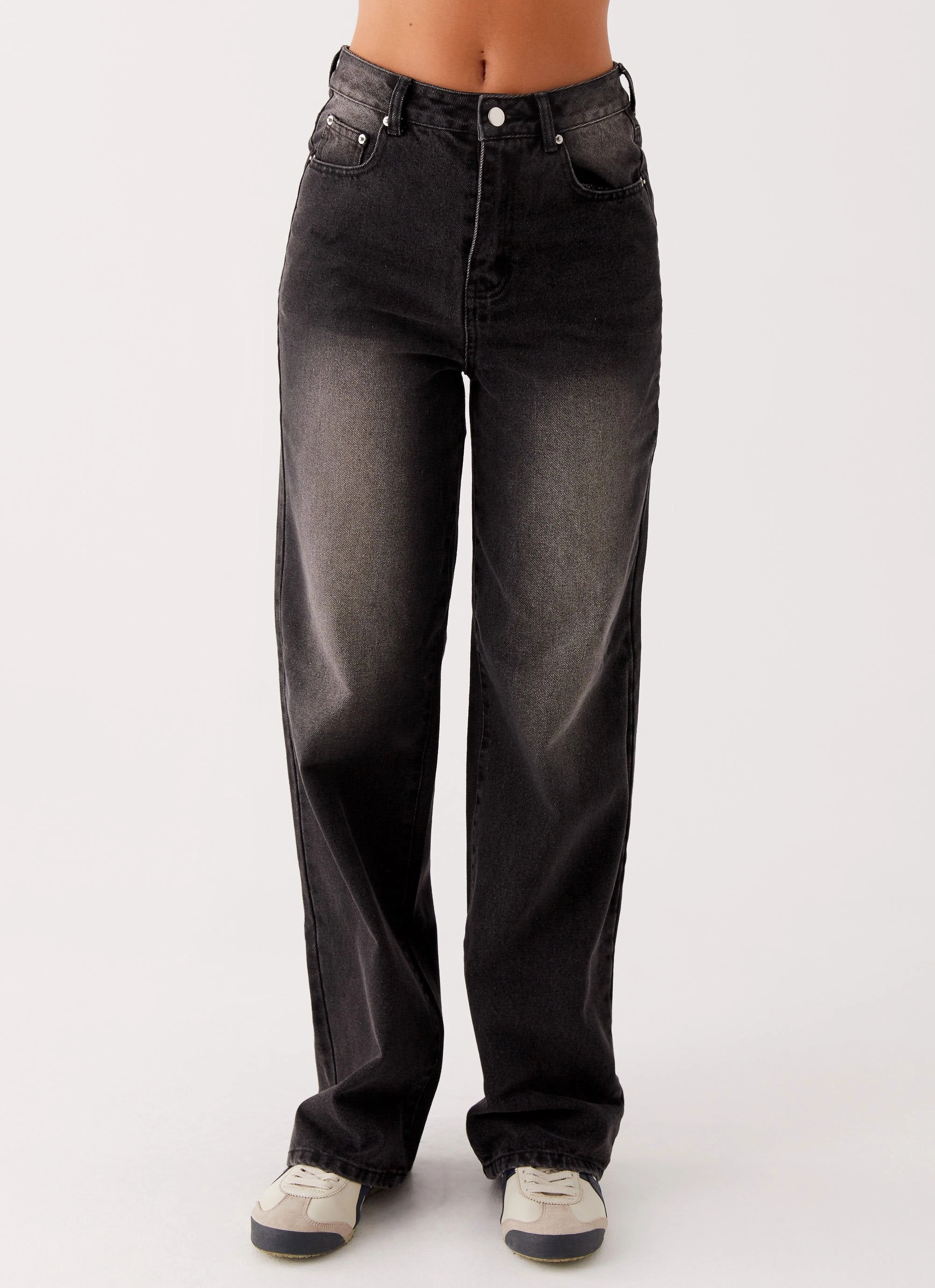 Back Again Straight Leg Denim Jeans - Charcoal Wash Flattering Comfort Wear Soft Feel