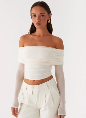 Flexible Material SoftBrushed Vivianne Off Shoulder Top - Ivory