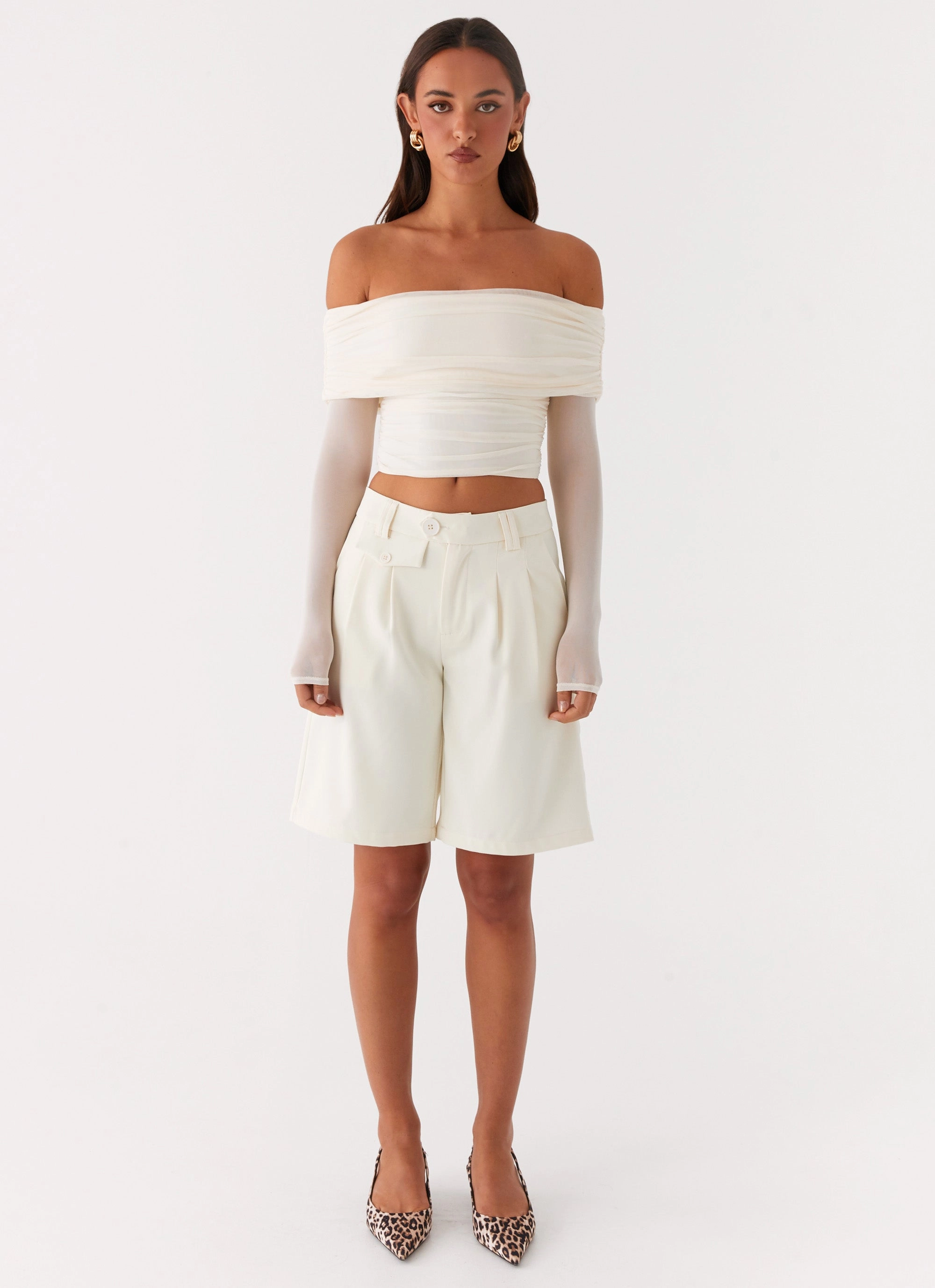 Vivianne Off Shoulder Top - Ivory SlubTexture