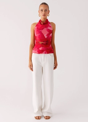 Delany Halter Top - Peach Watermelon Flower EcoCertified Flatlock Seam Technique