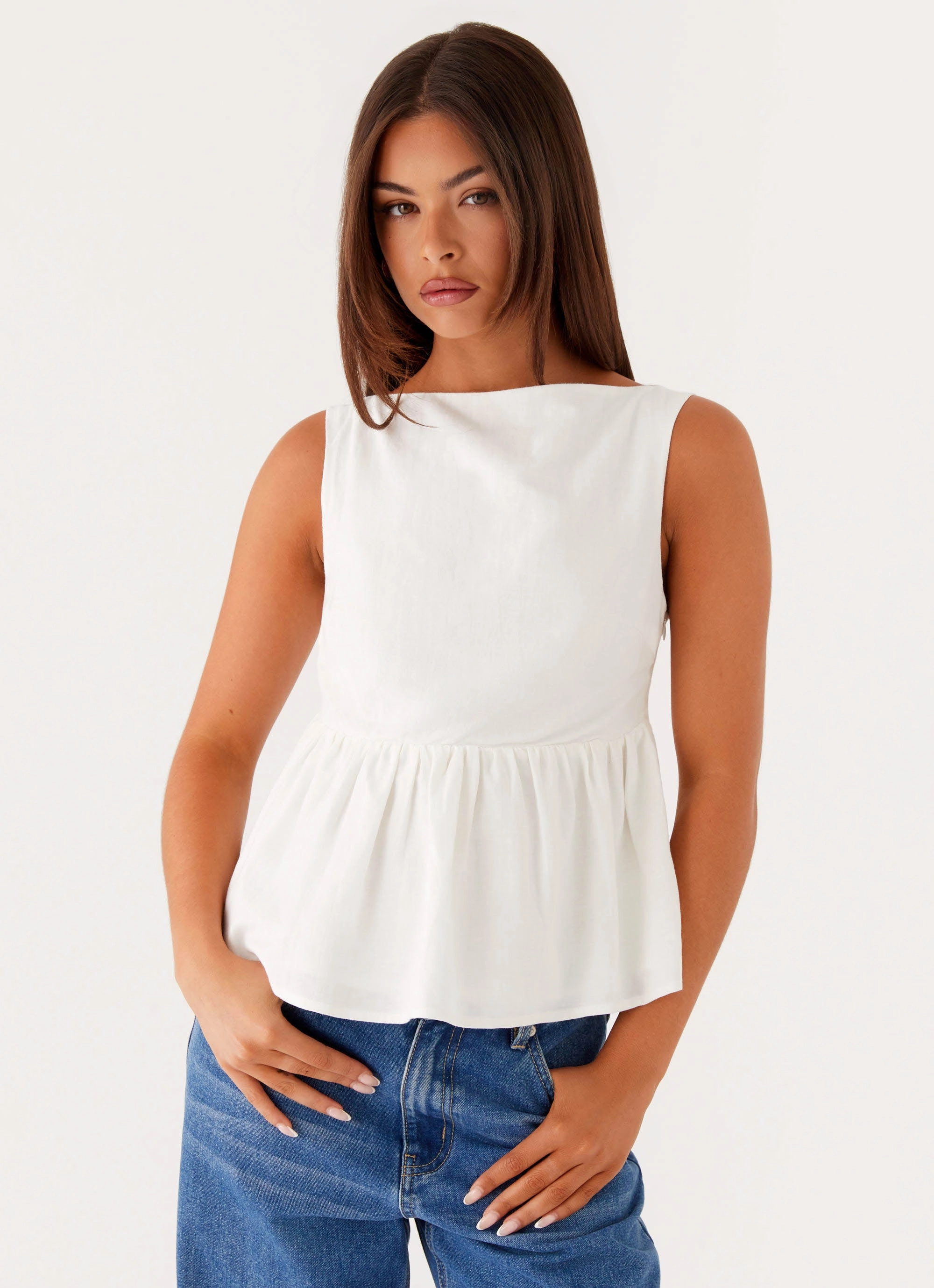 Sallie Linen Top - White Slim Fit Shirt