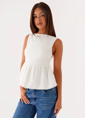Sallie Linen Top - White GarmentDyed