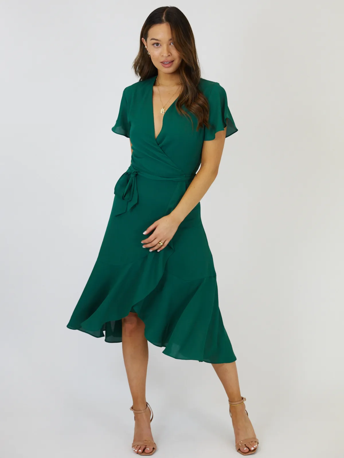 Lace Ease Faith Midi Ruffle Dress / Deep Green