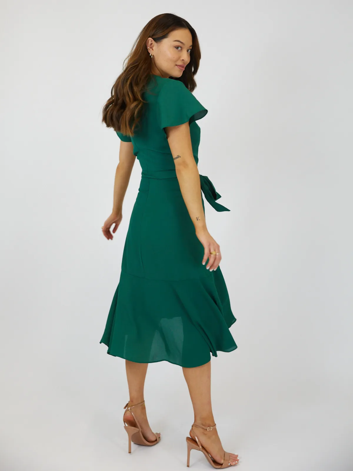 Faith Midi Ruffle Dress / Deep Green Vibrant Design