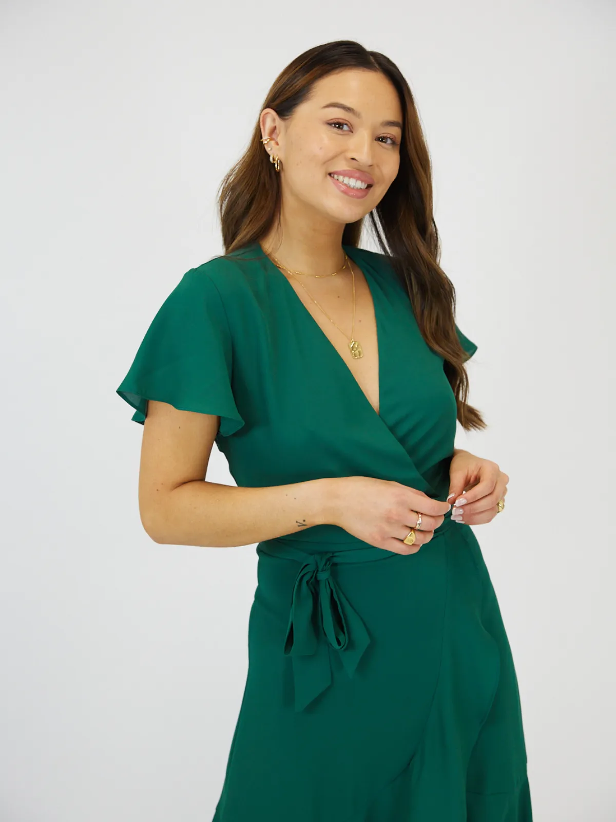 Summer Outfit Organic-Fabric Faith Midi Ruffle Dress / Deep Green
