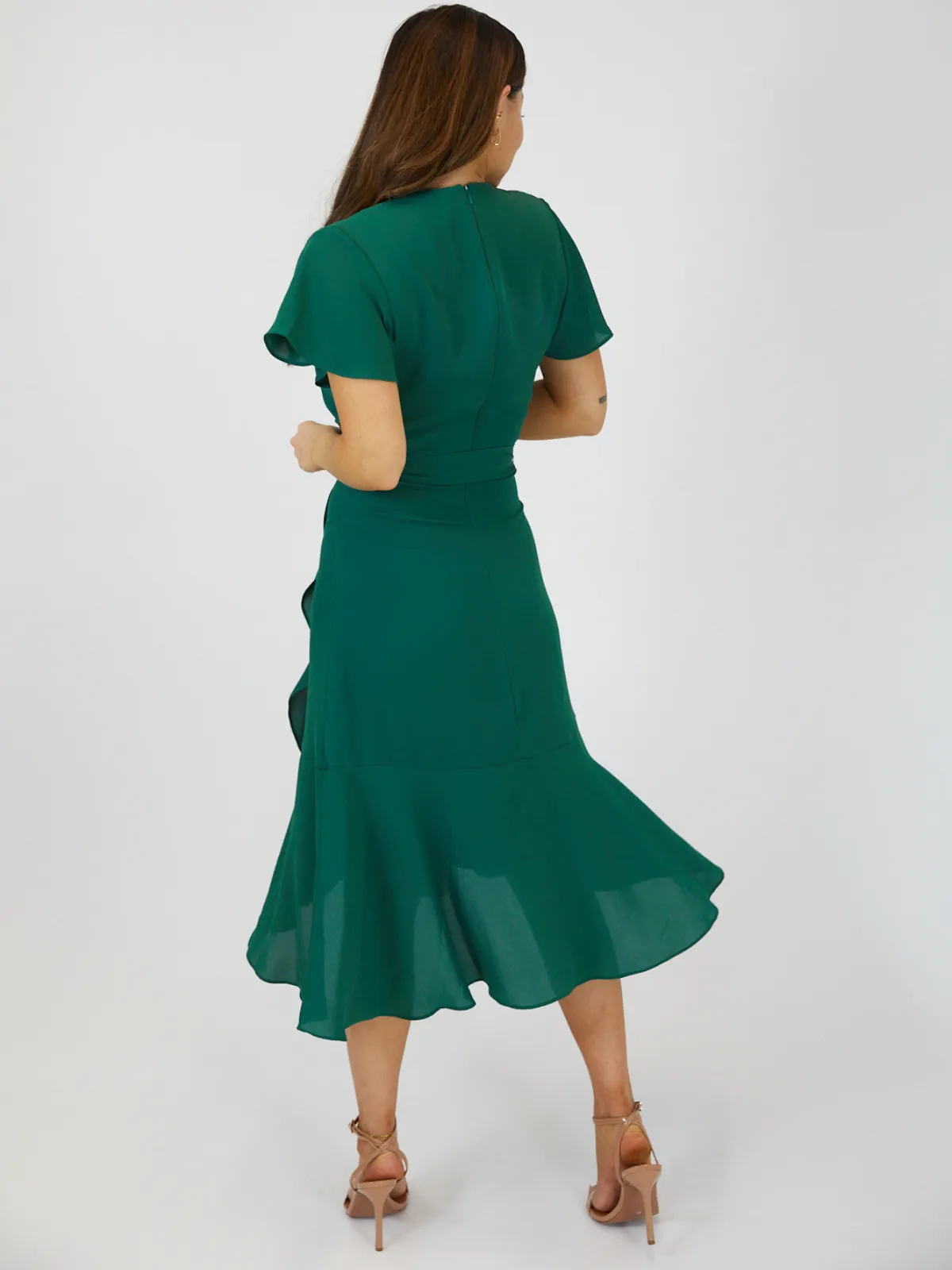Faith Midi Ruffle Dress / Deep Green Timeless Wear
