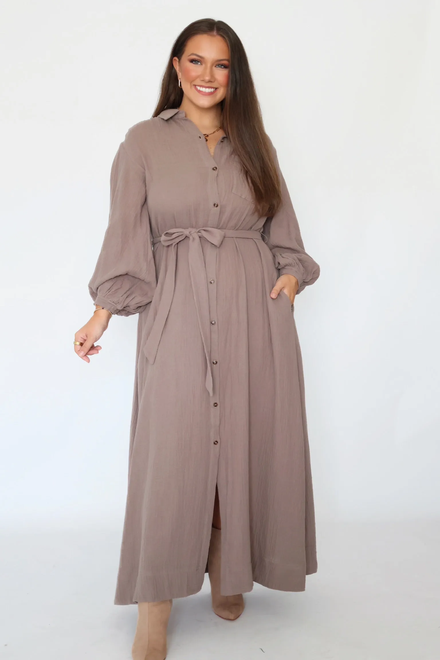 Relaxed Look Falling For You Shirt Dress - Mushroom (FINAL SALE)