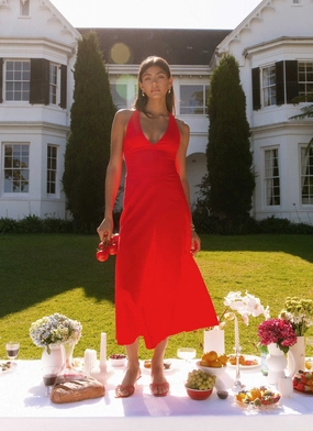 Urban Touch Matte-finish Falling For You Midi Dress - Red