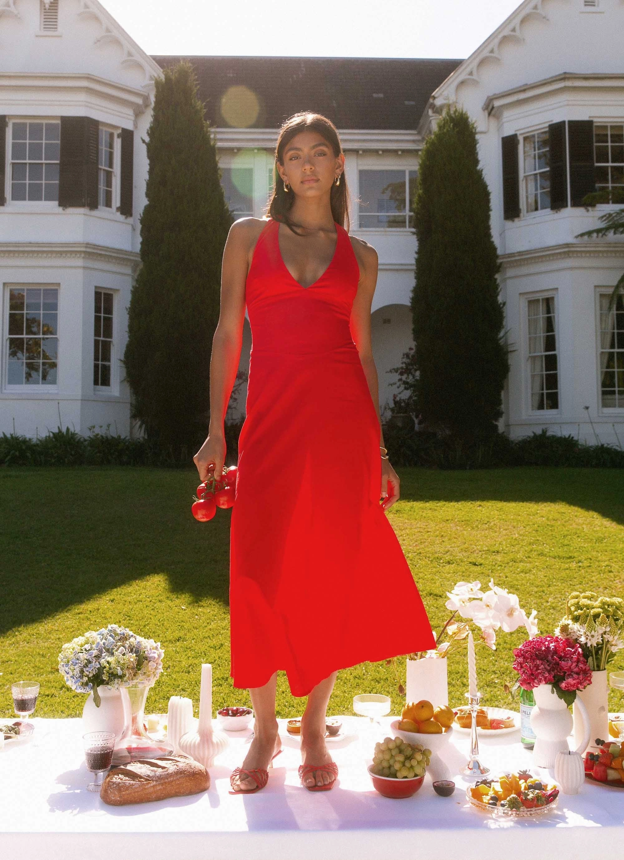 Urban Touch Matte-finish Falling For You Midi Dress - Red