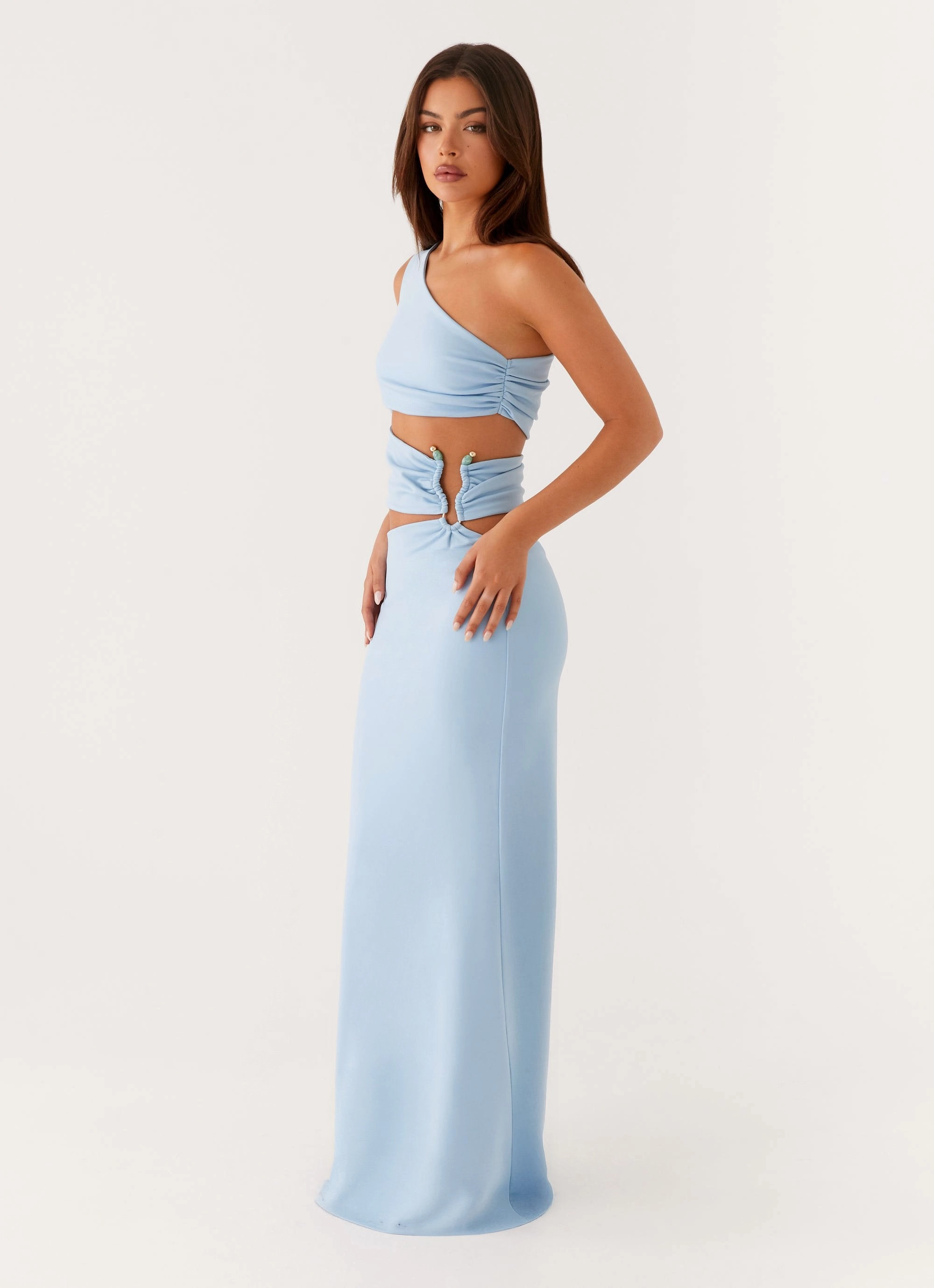 Laylani Cut Out Maxi Dress - Blue Midi-Length Soft fabric piece