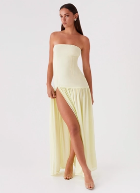 Eden Strapless Maxi Dress - Yellow Walk Grace