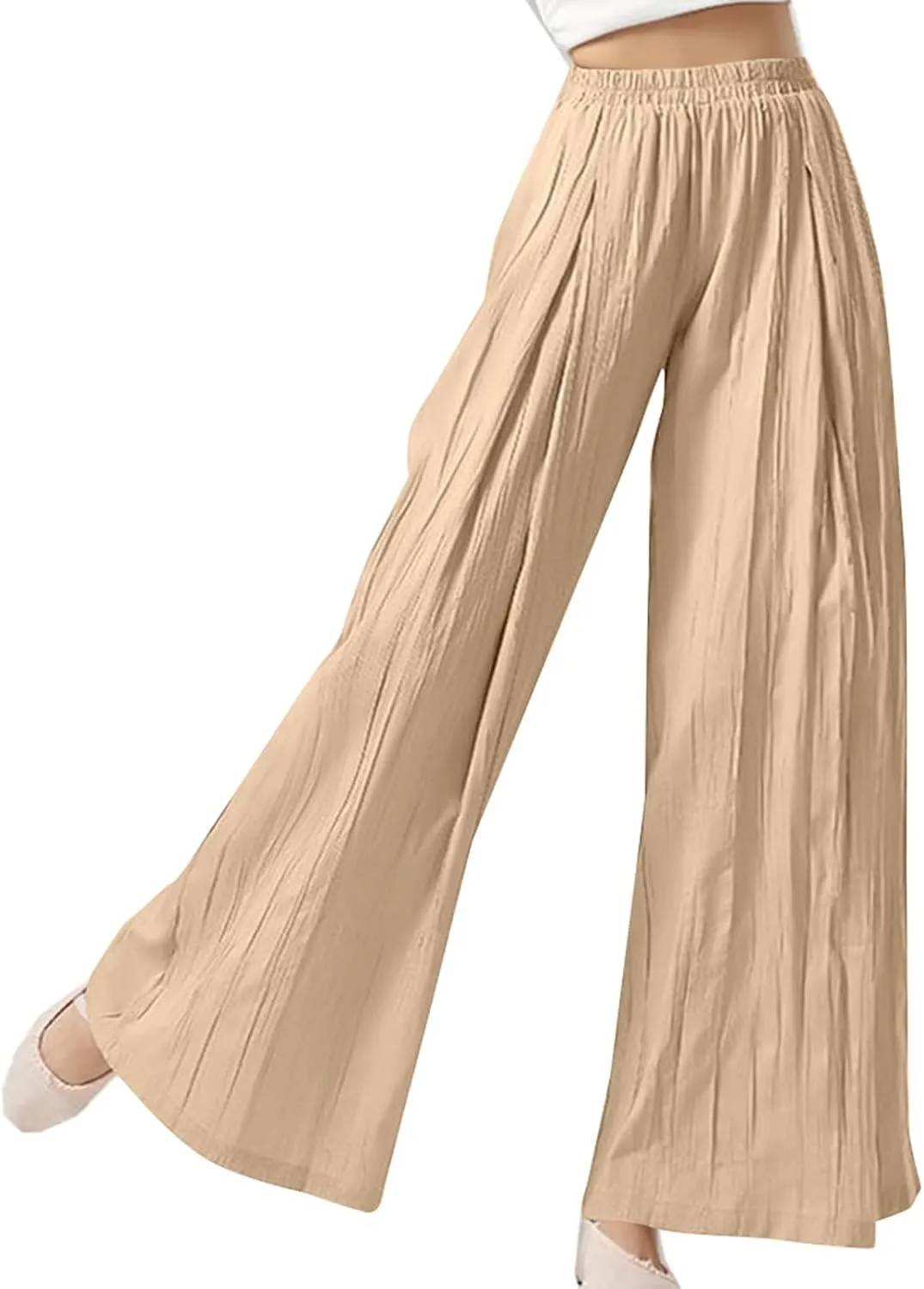 fanmpghleoo Linen Pants Women Baggy Wide Leg Culottes for Women Lightweight Flowy Dance Pants Comfy Lounge Pants with Pockets