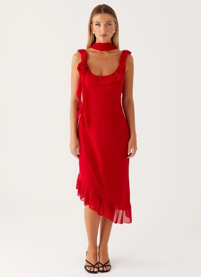 Feminine Details Balanced Shape Fariday Midi Dress - Red