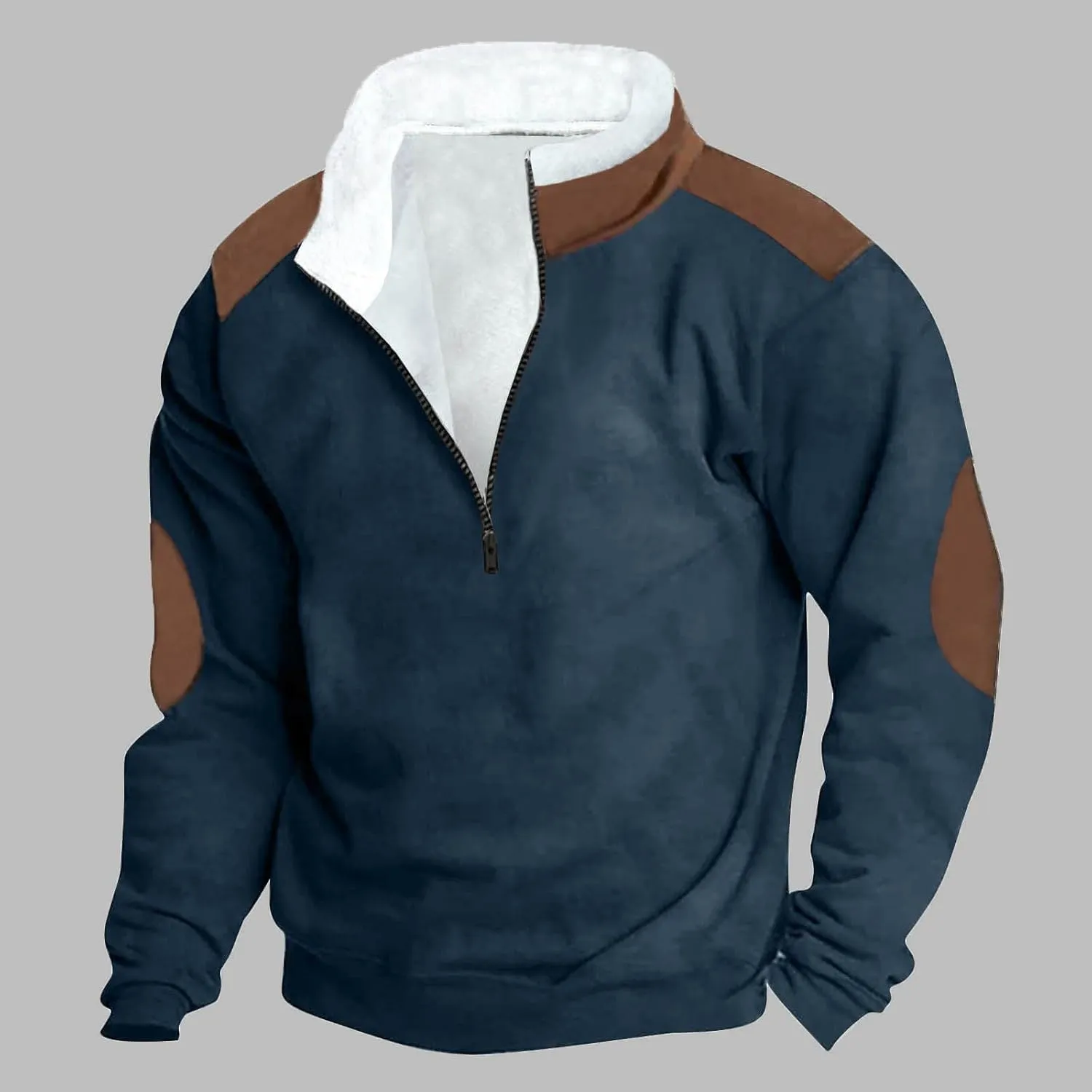 Fashion Quarter Zip Sweatshirts for Men Fleece Winter Casual Pullover Tops Long Sleeve Stand Collar Sweatshirt