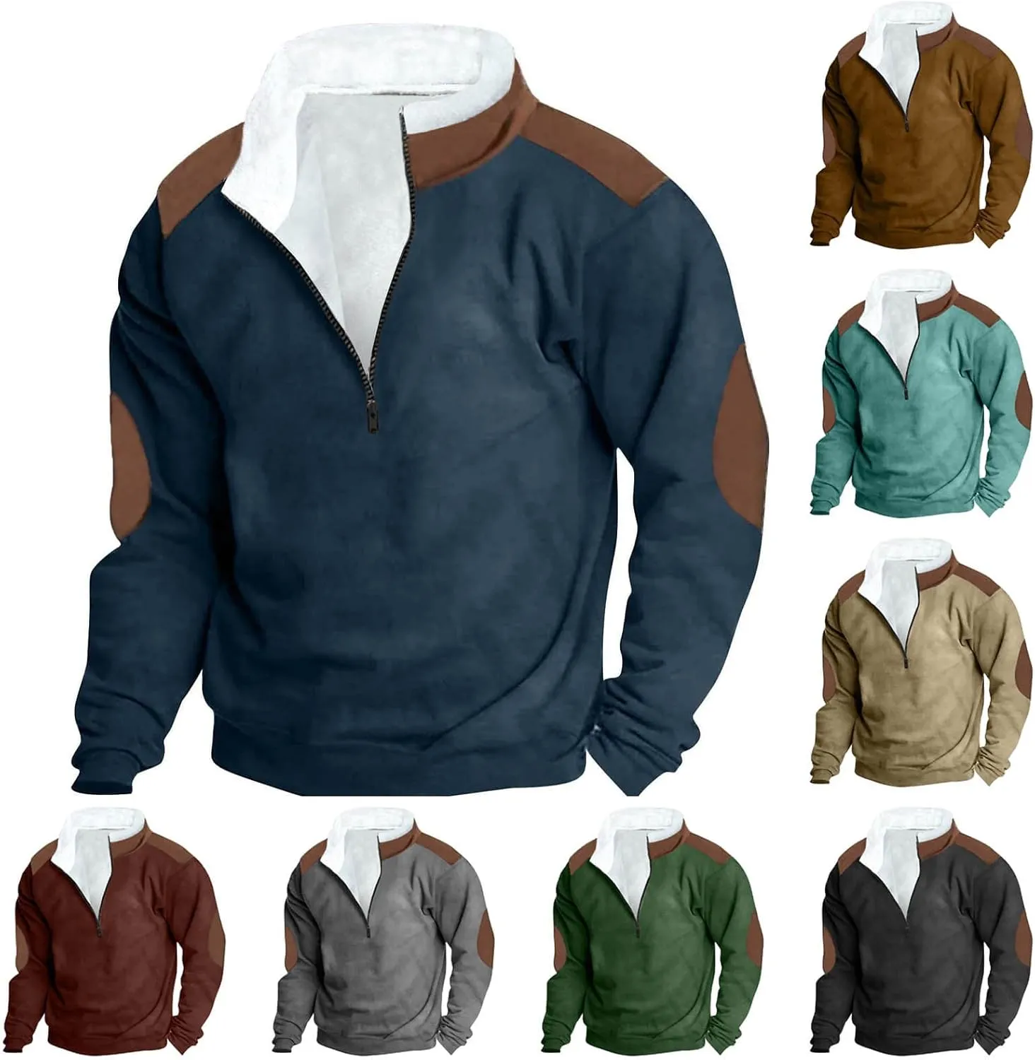 Fashion Quarter Zip Sweatshirts for Men Fleece Winter Casual Pullover Tops Long Sleeve Stand Collar Sweatshirt