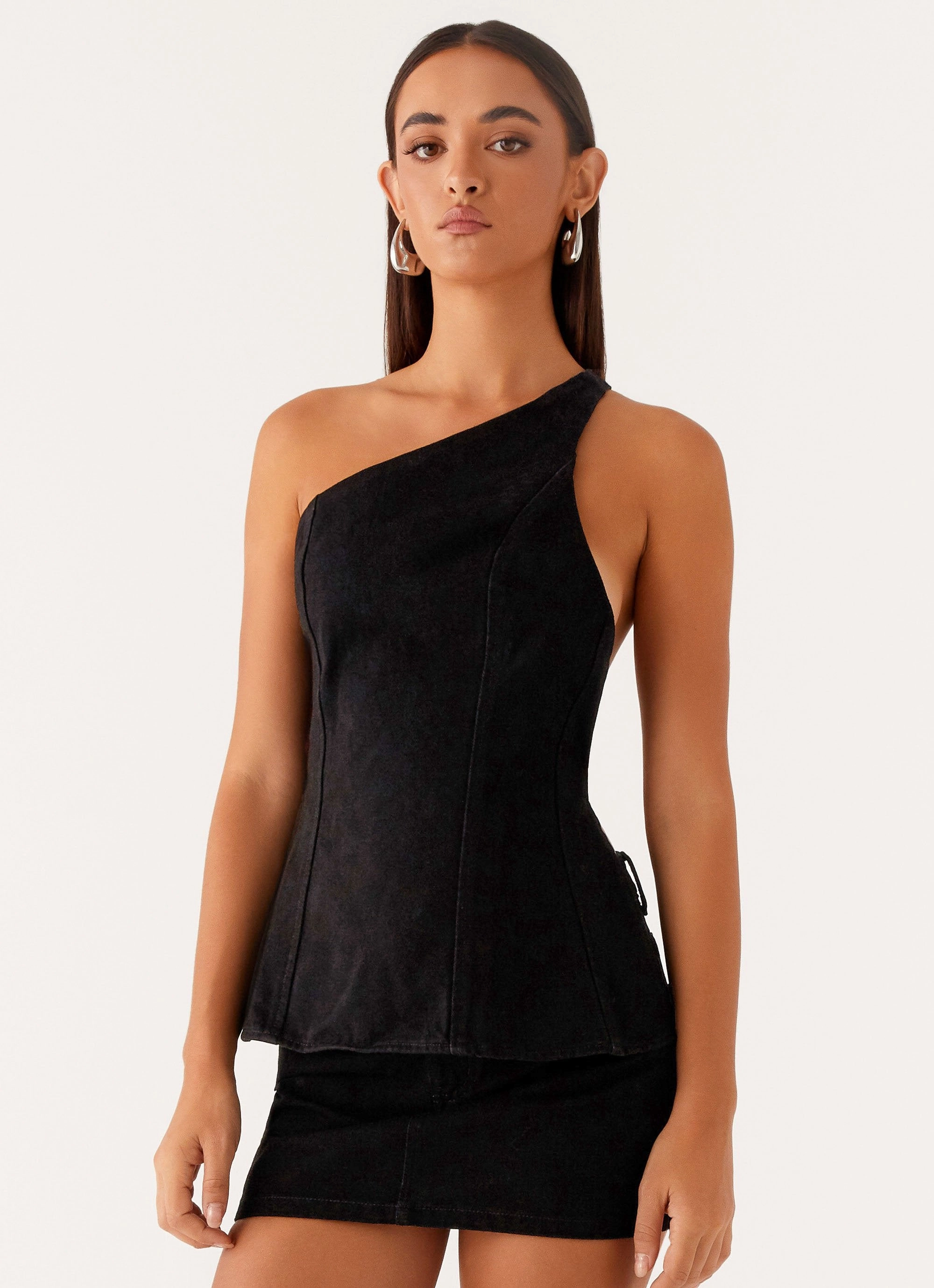 Striped Design Maysa Low Rise Mini Skirt - Black