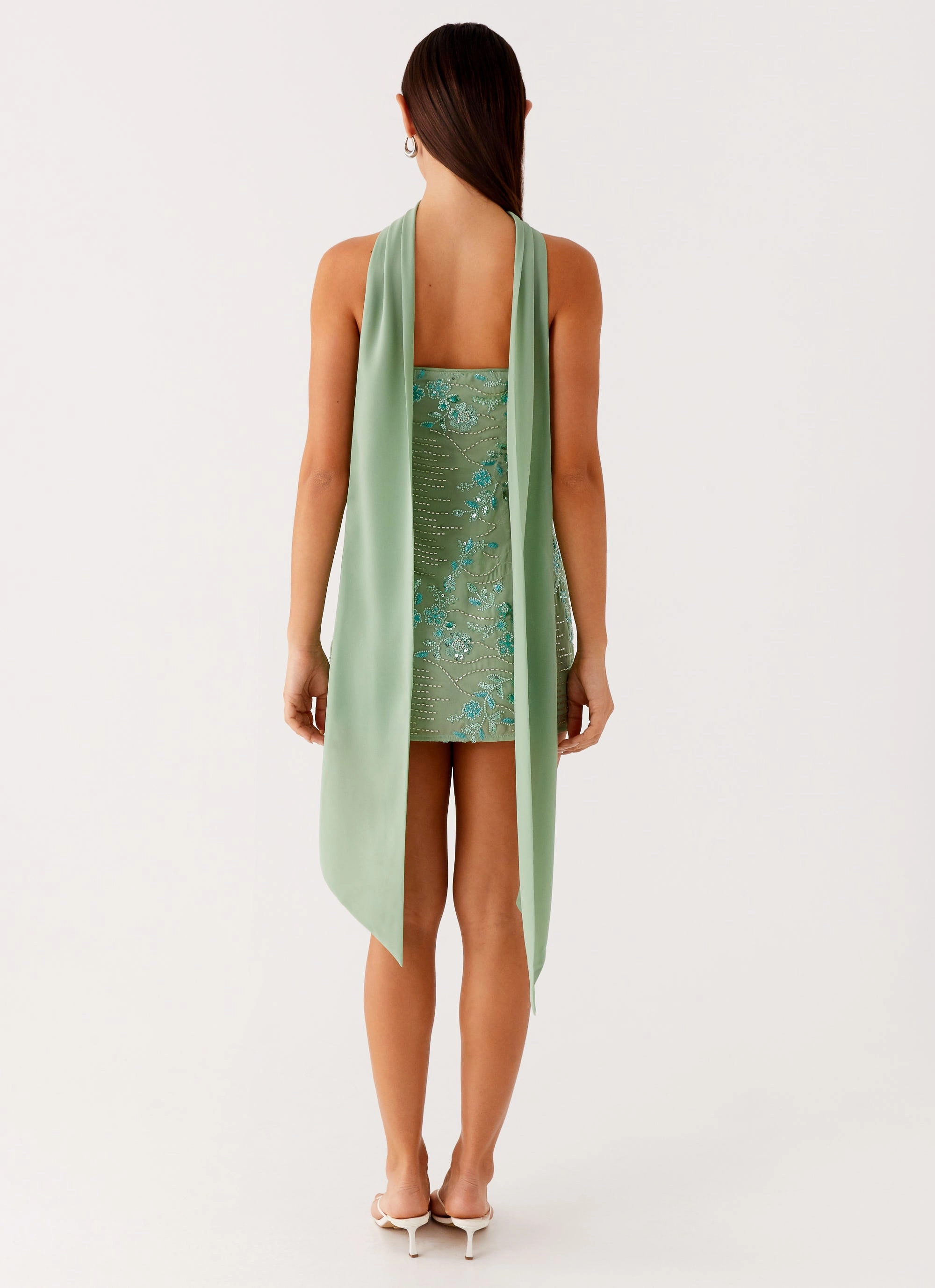 Kiesha Strapless Scarf Mini Dress - Mint Fluid Shape