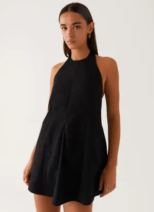 Avalon Halterneck Mini Dress - Black Textured Flow Slim Silhouette