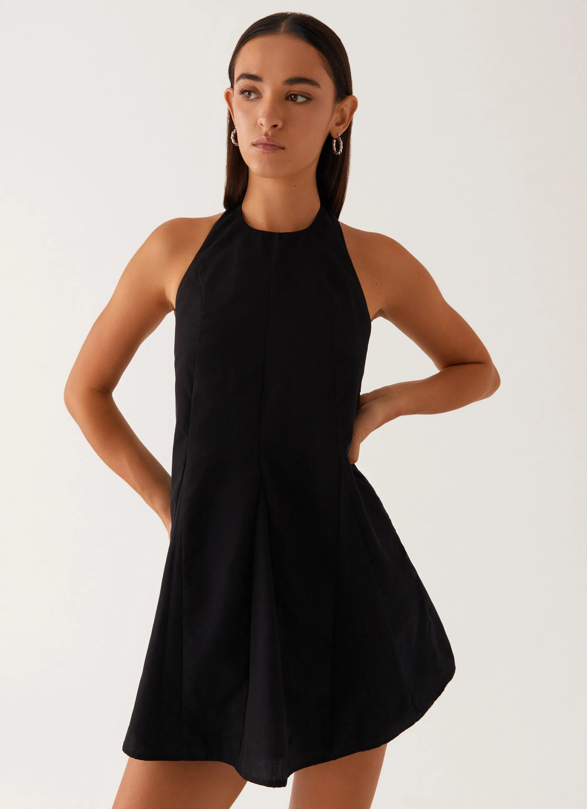 Machine-washable Avalon Halterneck Mini Dress - Black