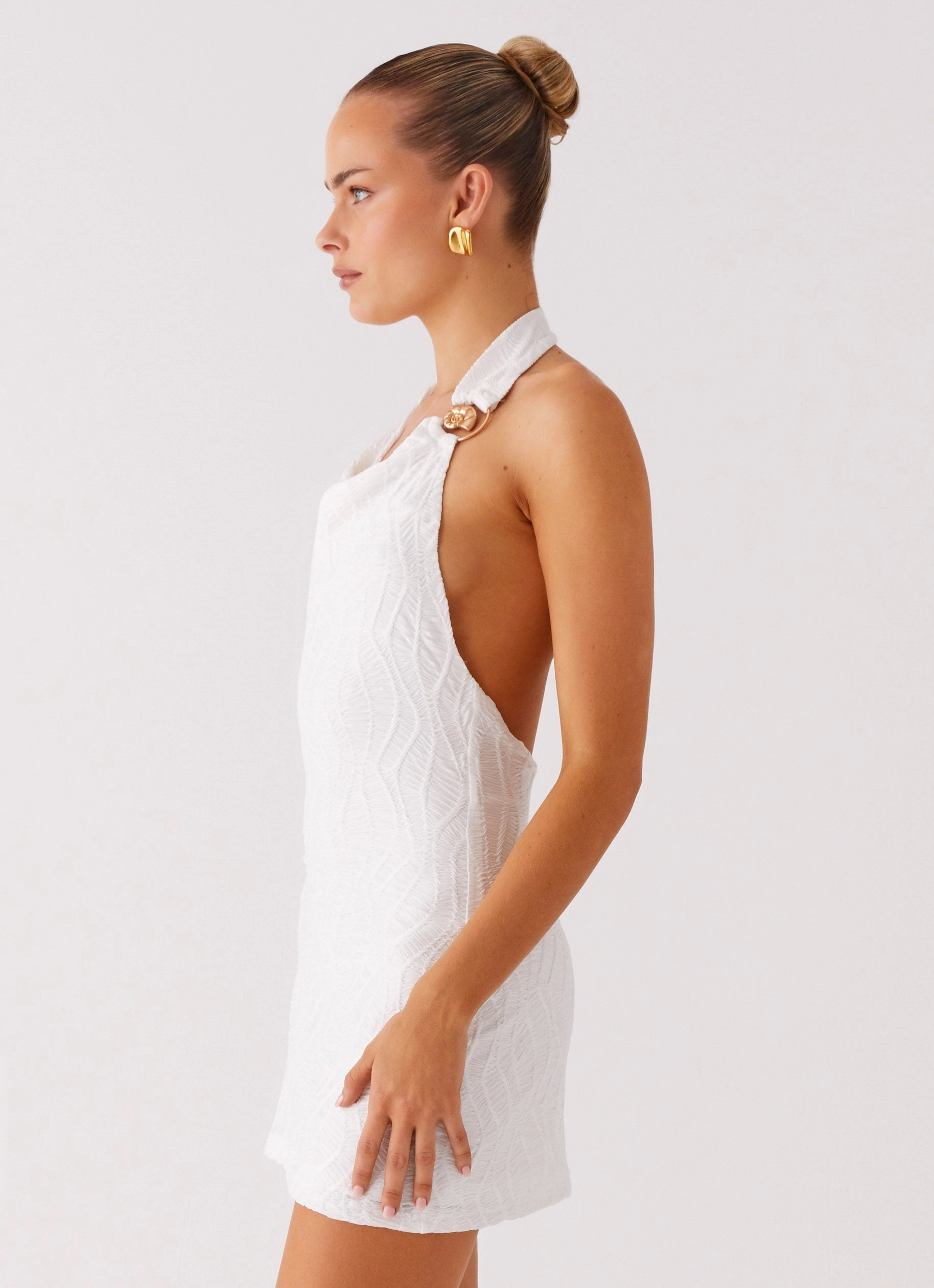 All-Occasion Look Love Line Halter Mini Dress - White