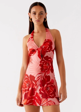 Heavy Hearted Mini Dress - Sicily Sunsets Print Romantic Soft Shine Soft