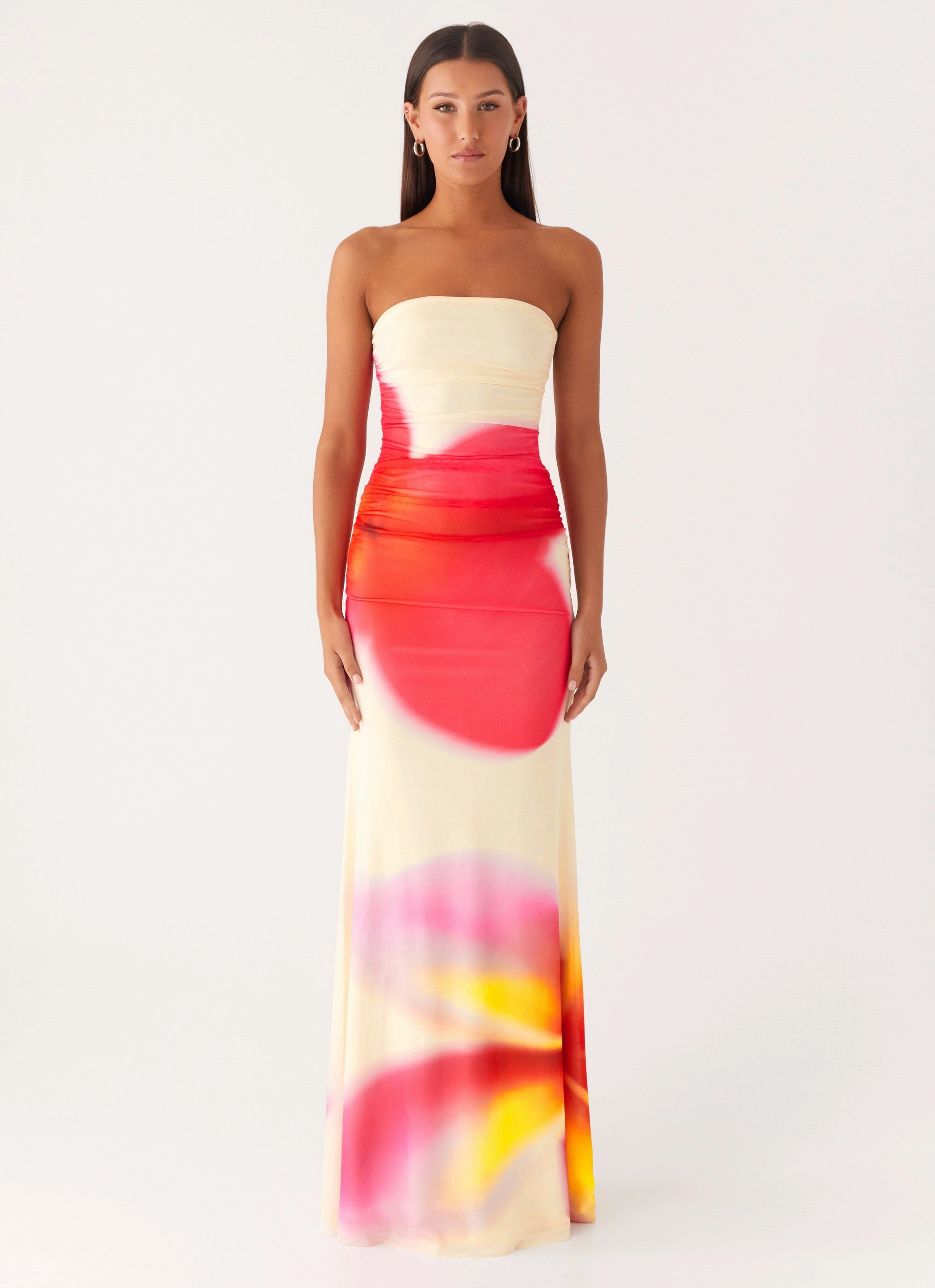 Iroha Strapless Maxi Dress - Frangipani Yellow Fine Texture