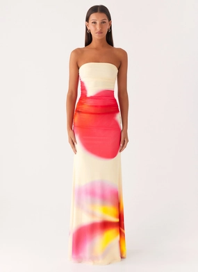 Iroha Strapless Maxi Dress - Frangipani Yellow Fine Texture