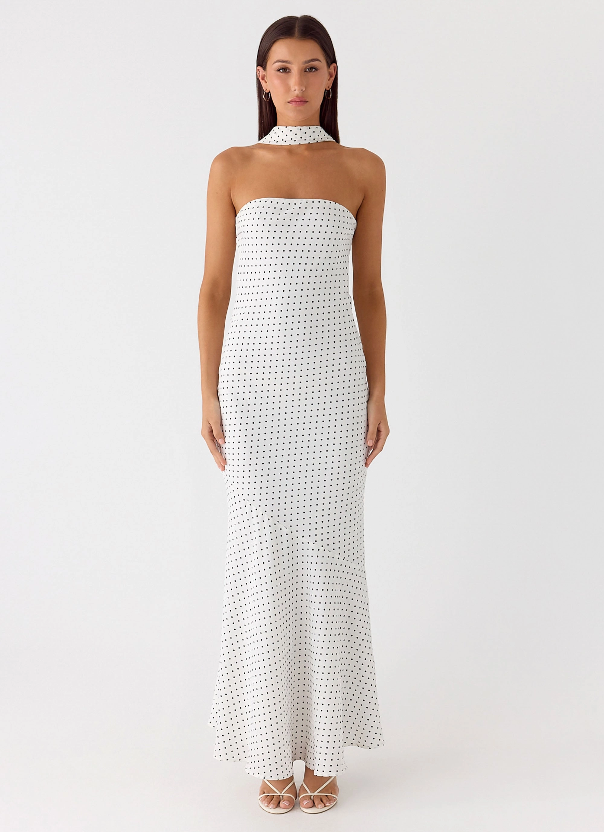 Under The Pagoda Maxi Dress - White Polkadot Simple Texture Sophisticated cocktail dress
