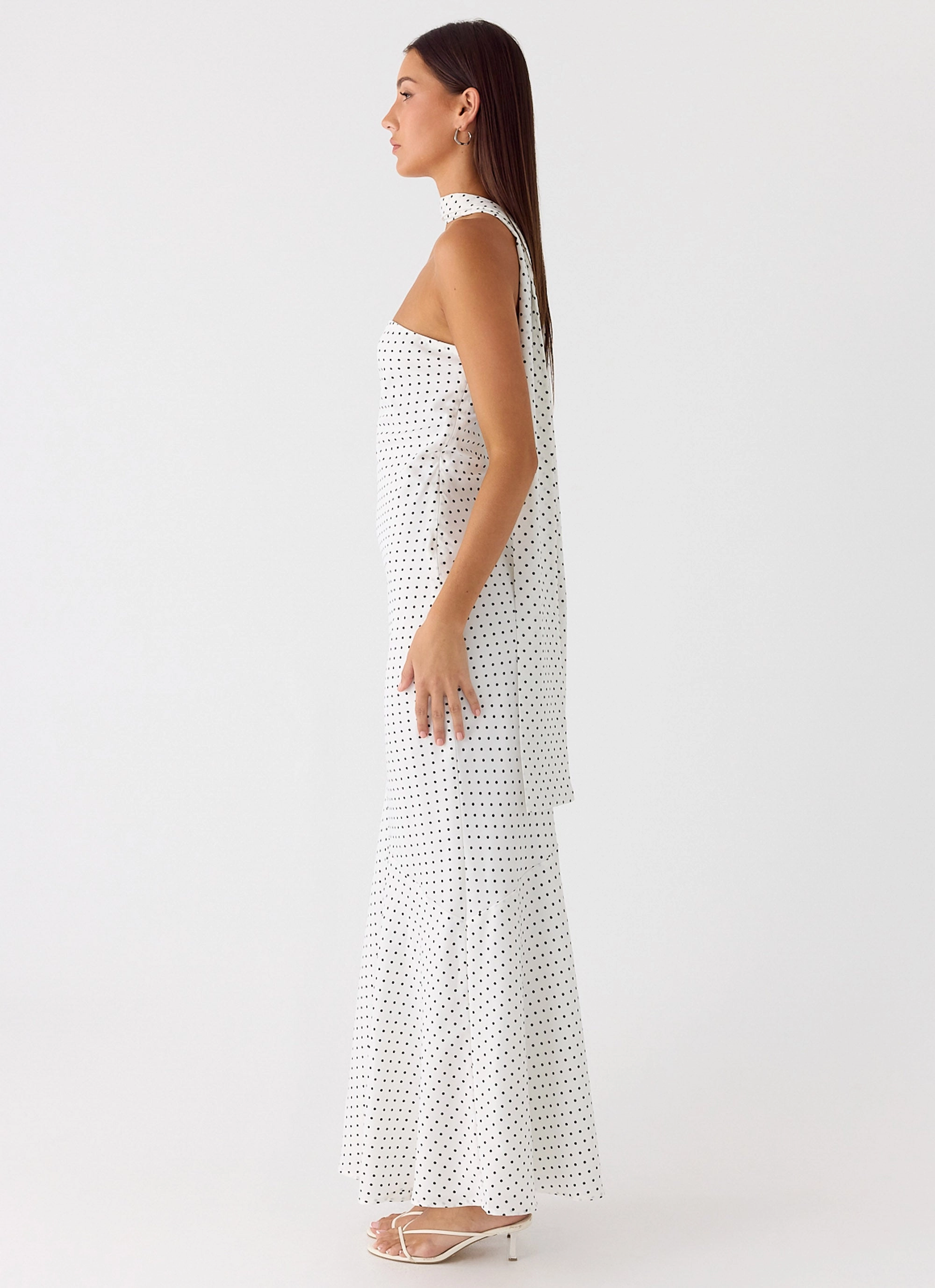 Under The Pagoda Maxi Dress - White Polkadot Evening Look Natural Fit