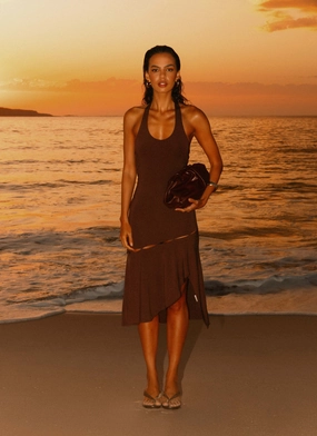 velvet feel Clean Base Fast Times Midi Dress - Chocolate