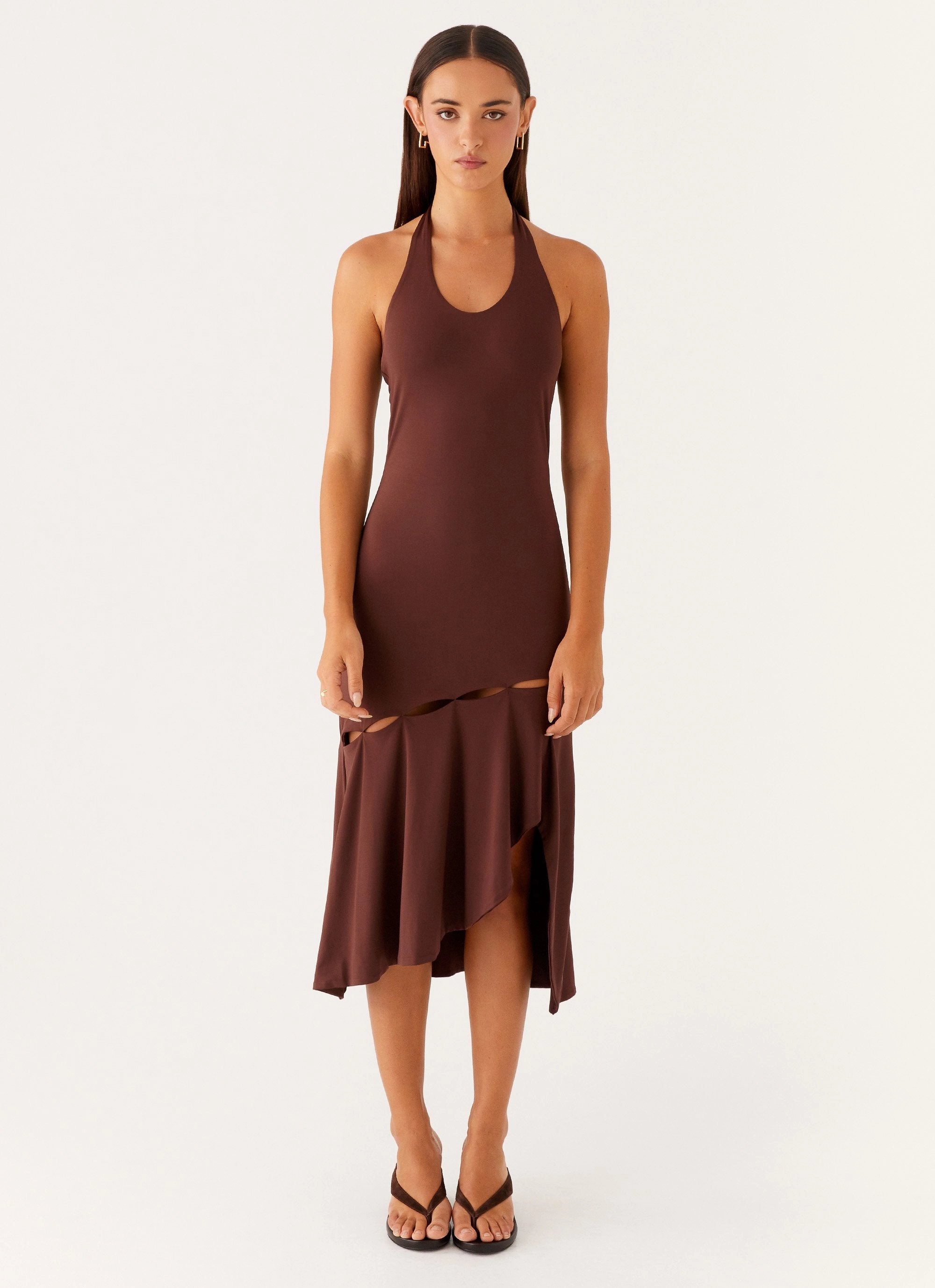 Grace Vibe Silky Surface Fast Times Midi Dress - Chocolate
