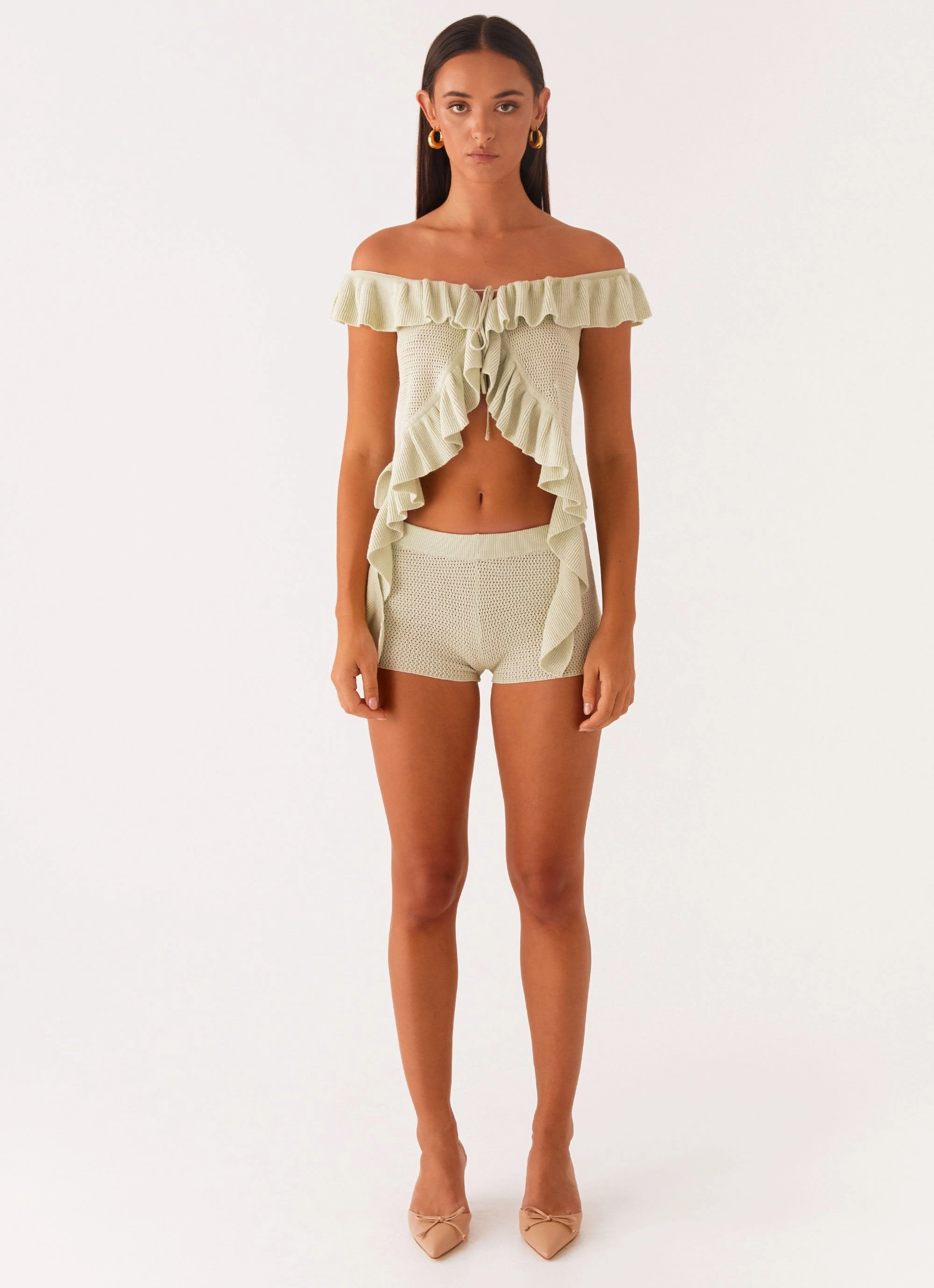 SoftTouch Bowen Off Shoulder Knit Top - Mint