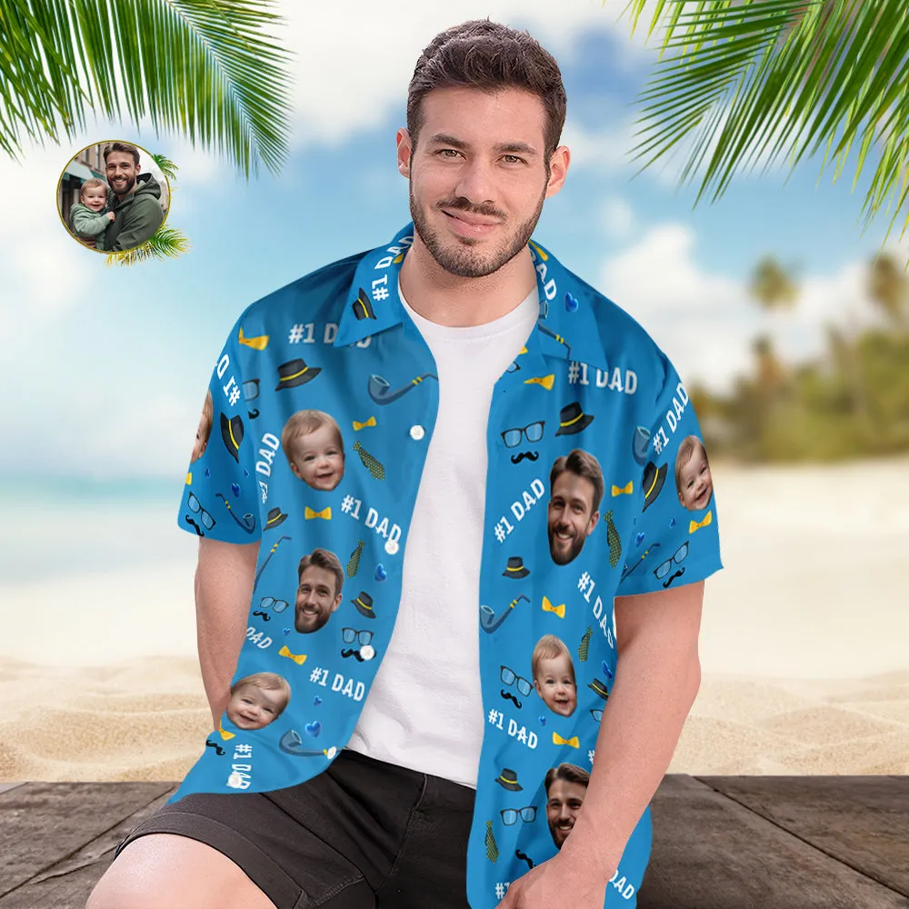 Father Custom Face With Exotic Tiki Pattern Personalised Photo Hawaiian Shirt