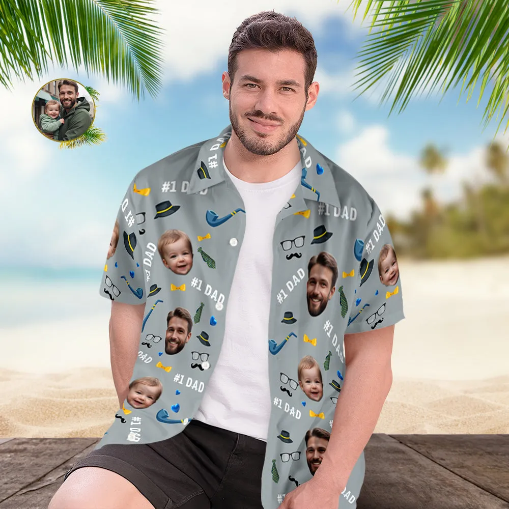 Father Custom Face With Exotic Tiki Pattern Personalised Photo Hawaiian Shirt