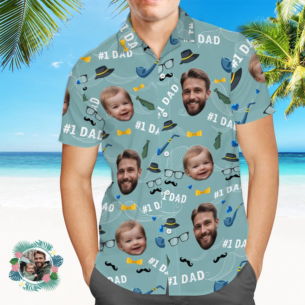 Father Custom Face With Exotic Tiki Pattern Personalised Photo Hawaiian Shirt